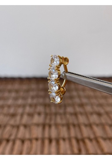 316 L Cerrahi Çelik Anti Alerjik 10 Mm 4 Taşlı Şık Abiye Göbek Piercingi Gold