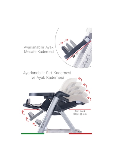 Prego Cappi Yükseklik Kademeli Sırt Kısmı Yatabilir Mama Sandalyesi
