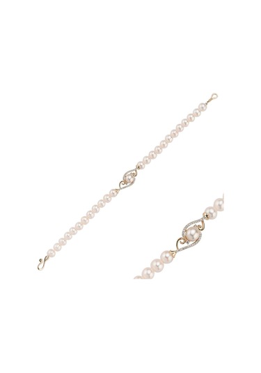 5 Mm Zirkon Taşlı Doğal İnci Bileklik 20 Cm / Beyaz Beyaz Beyaz Altın