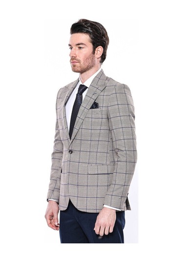 Wessi Ekose Slim Fit Bej Erkek Ceket - Wessi Bej