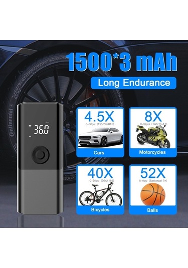 Fortunelane Siyah Akıllı Pompa - Otomatik Kesme, Led Işık, Usb Powerbank, 5 Modlu, 150psı, Araçlı