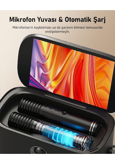 Ikarao Partybox Shell S2 140w Karaoke Bluetooth Hoparlör Seti, 8" Dahili Tablet, 2 Kablosuz Mikrofon