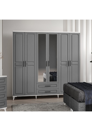 Gözde 6 Kapaklı Komple Mdf Antrasit Yatak Odası