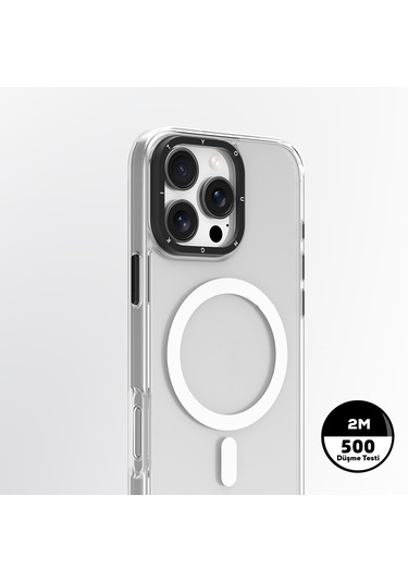 İphone Uyumlu 16 Pro Kılıf Magsafe Uyumlu Cam Arka Yüzey Tpu Youngkit Gemstone Serisi Kapak Şeffaf
