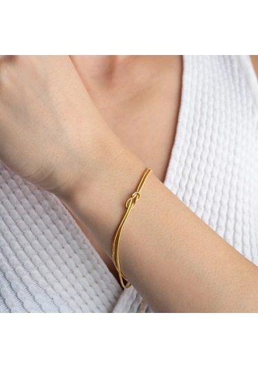 Vaoov 925 Ayar Gümüş Aşk Düğümü Çift Bilekliği Altın - Gümüş