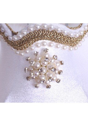 Lulu Broşlu Klasik Model Abajur Gold Beyaz