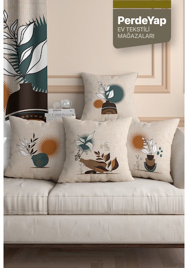 Kuraklık Ve Kır Çiçekleri Desenli 4lü Kırlent Kılıfı