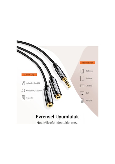 Ugreen 3.5mm 2'li Aux Kulaklık Çoklayıcı, Siyah, 20816