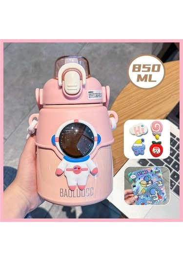 Astronot Büyük Kapasiteli Pipetli Termos Bardak Paslanmaz Çelik Su Isıtıcısı Fzm869 Açık Pembe