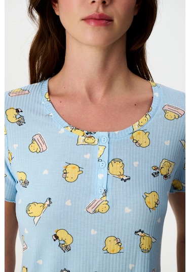 Penti Açık Mavi Happine Rib Şortlu Pijama Takımı Açık Mavi