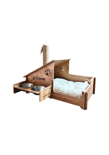 Realwood Dört Özellikli Ahşap Kedi Evi 60 x 55 CM