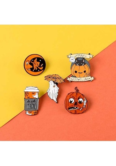 Flybuy Yaka Xz2343 Rozet Kot Karikatür Cadılar Broş Bayramı Aksesuarı Adet 5 Ze Çok Renkli