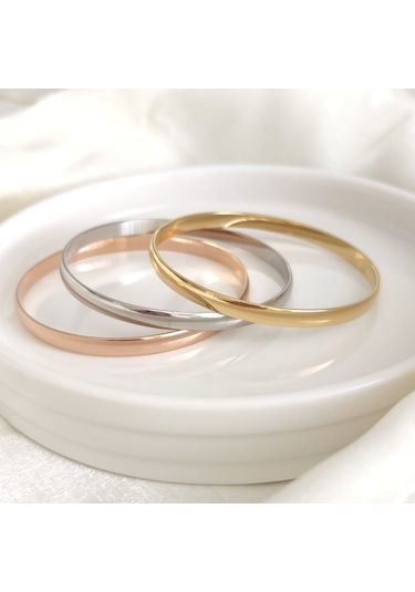 6 Cm Çelik Kalın Bombeli Ajda Bilezik 1 Adet - Altın Sarı Beyaz