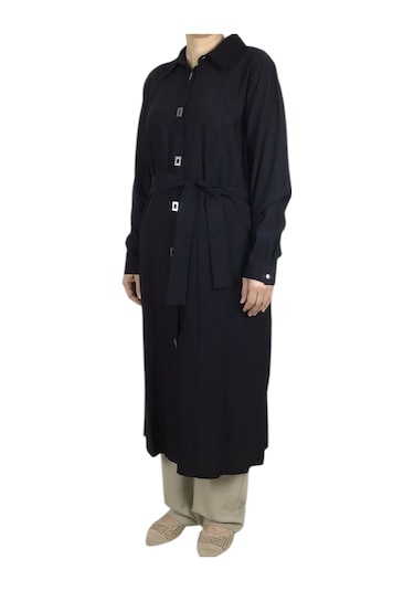 Kadın Önü Çıtçıtlı Beli Kuşaklı Tunik Siyah