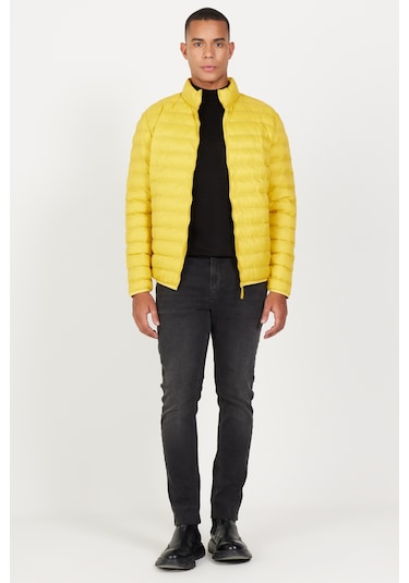 Erkek Sarı Standart Fit Normal Kesim Dik Yaka Mont Sarı