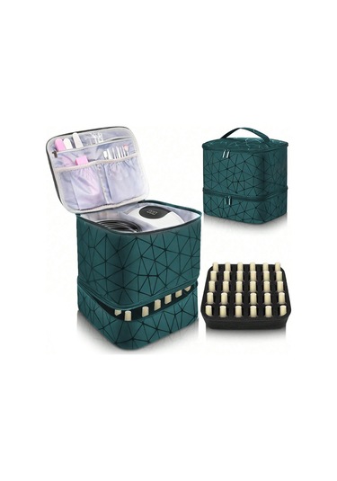 Reedark "çift Katmanlı Taşınabilir Manikür Çantası - 30 Oje Şişesi Kapasiteli, Su Geçirmez Pu Kumaş" Yeşil