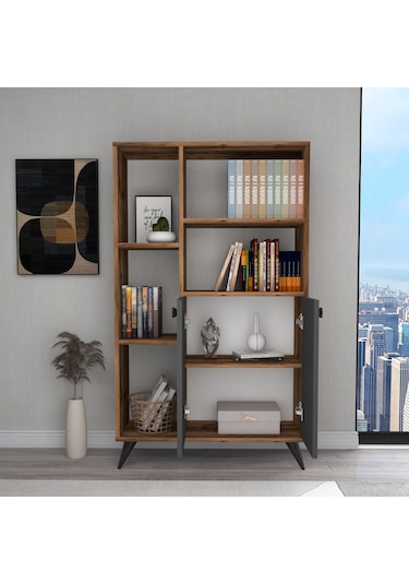 Arnetti Kitaplık 7 Raflı Meldan Kitaplık Lidya Antrasit