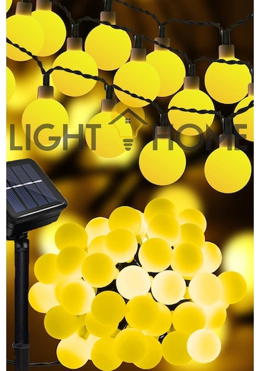 Lighthome Güneş Enerjili Işıklar 50 Led Sarı Opak Küre 8 Modlu Parti Bahçe Dekoratif Aydınlatma 7 M