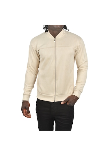 Deepsea Erkek Bej Dar Kesim Likralı Fermuarlı Süet Kumaş Ceket İnce Mont 2504334 False Bej