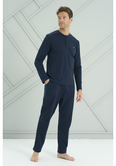 Erkek Penye Uzun Kol Pijama Takımı 2209 Lacivert04 Lacivert04