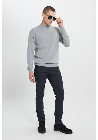 Erkek Vızon-grı Melanj 2'li Paket Standart Fit Normal Kesim Yarım Balıkçı Yaka Basic Triko Kazak Vızon-grı Melanj