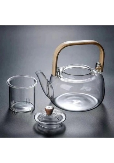 Bambu Saplı Cam Filtreli Demlik Şeffaf