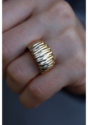 Yenigün Kuyumculuk 14 Ayar Altın Taşsız Geniş Şerit Dizisi Işıltılı Yüzük Yzk26450