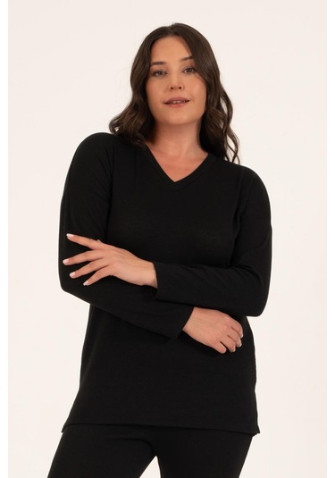 Basic V Yaka Triko Kazak-siyah Siyah