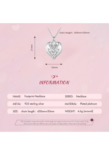 Wostu Anneler Günü Takı Hediye 925 Ayar Gümüş Bebek Ayak İzi Charm Kolye Kalp Şeklinde Açılabilir Zincir Kolye Sevgilisi İçin