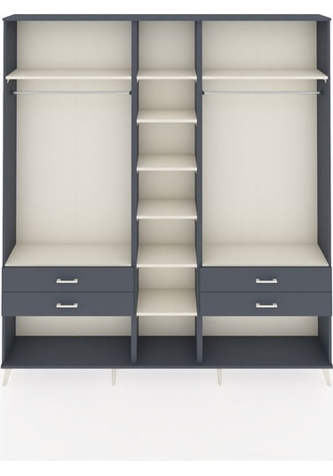 Arges Dolap 10 Raflı 4 Çekmeceli 2 Askılı 220x30x243 Antrasit-aytaşı/antrasit Aytası/antrasıt