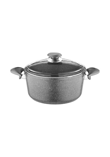 3110 - 2 Parça, Bio Granit, 18x10 Cm - 2,0 Litre Derin Tencere, Gri Gövde, Gri Detay Gri