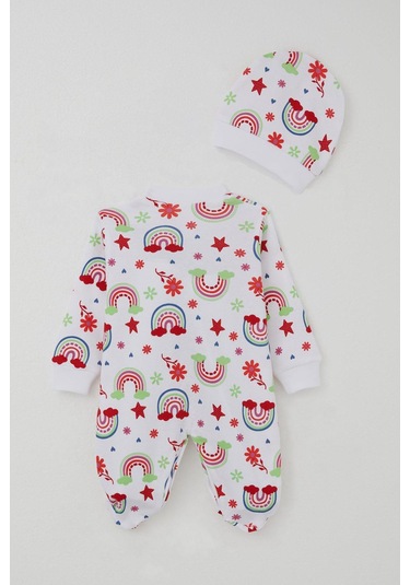 Breeze Kız Bebek Patikli Tulum Gökkuşağı Masalı Çiçek Desenli 0-6 Ay, Beyaz Beyaz