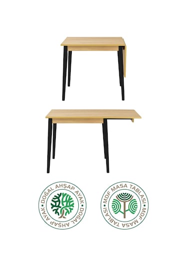 Vilinze Avanos Mdf Katlanır Ahşap Mutfak Masası - 70x80 Cm Naturel Siyah