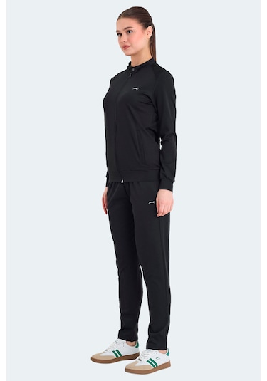 Slazenger  Rona Kadın Fermuarlı Dik Yaka Cepli Siyah Eşofman Takımı