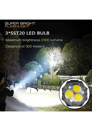 Dongjing 2000lm Süper Parlak Usb Şarj Edilebilir El Feneri Güç Siyah