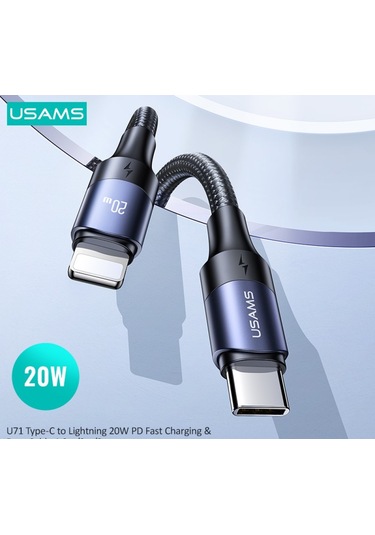 Usams Sj522 20 W Lightning Hızlı Şarj Pd 60w Örgü Kablo Siyah 2 M