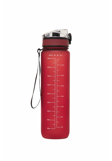 1 Litre Ölçü Göstergeli Spor Su Şişesi Kırmızı