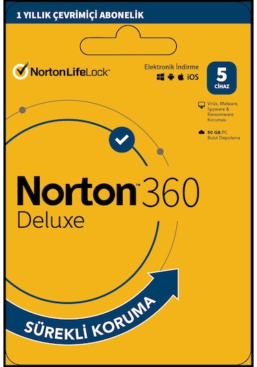 Norton 360 Deluxe 5 Cihaz / 1 Yıl Dijital Lisans + 50 Gb Bulut Y
