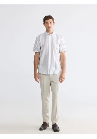Lc Waikiki Ekru Regular Fit Çizgili Oxford Erkek Gömlek