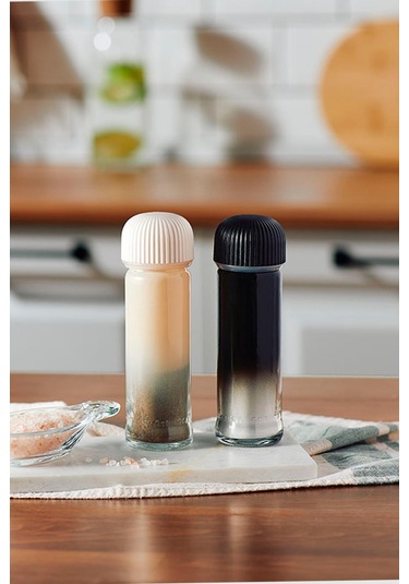 Renga Line Boyalı 105 Ml 2'li Cam Tuzluk Biberlik Seti 122021 Siyah-bej Çok Renkli