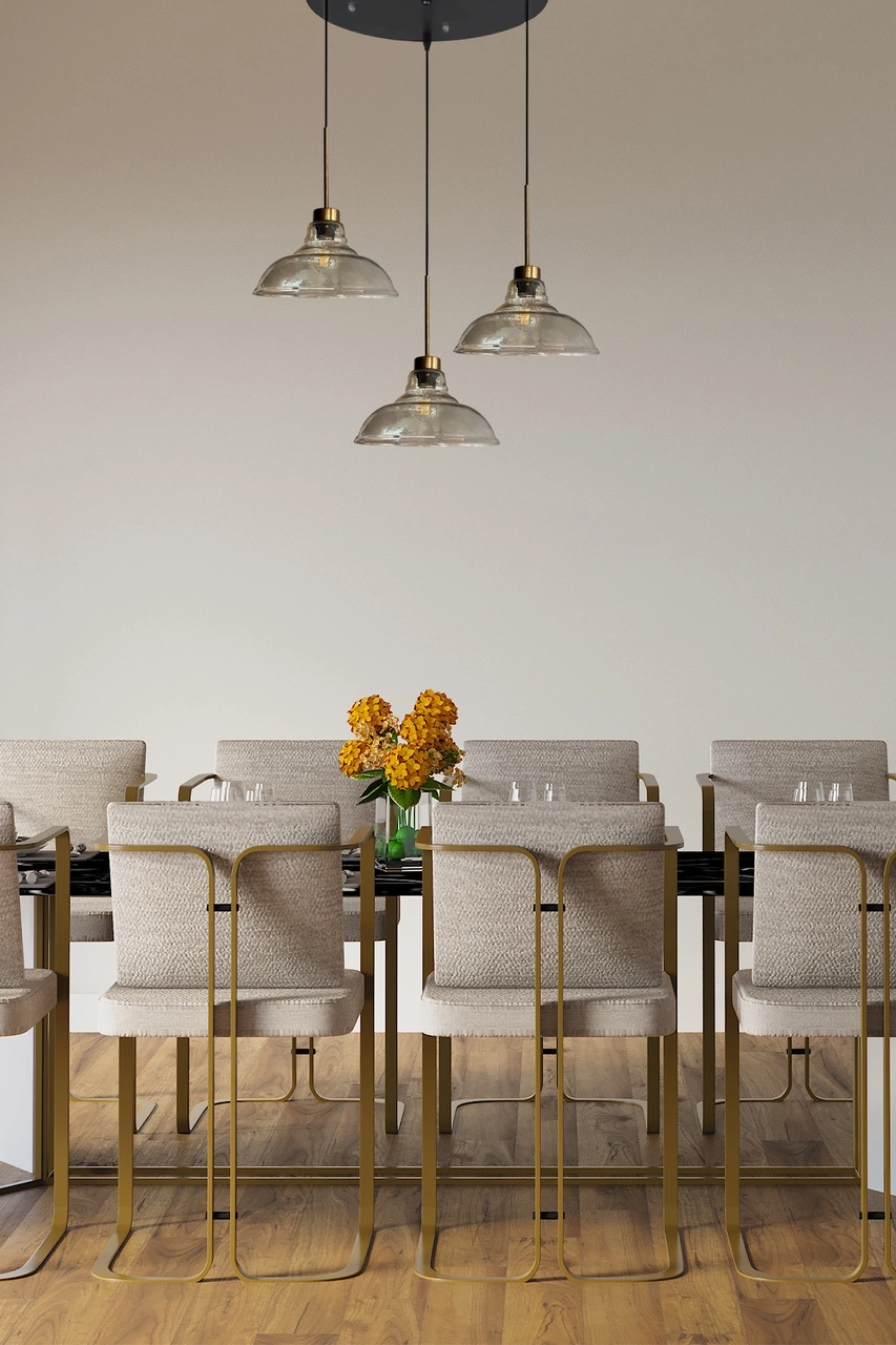 Üçlü Vishi Cam Bal Rengi Avize İnce Eskitme Başlık Retro Sarkıt Lamba Restoran Salon Aydınlatma Bal