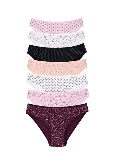 Kadın Desenli Karışık Renkli Külot Slip 7'li Paket Pamuklu Likralı Çok Renkli 1