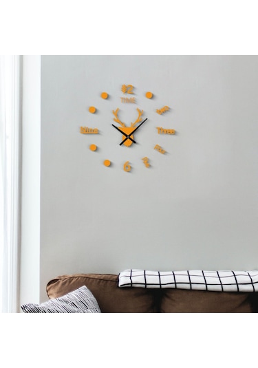 Homyl Duvar Saati Dekoratif Saat Basit Çerçevesiz Sessiz Dıy, Altın