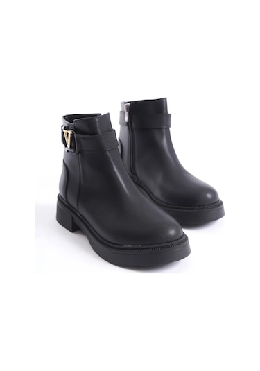 D0802 Kadın Yanı Tokalı Ortopedik Soğuk Geçirmez Bot Siyah