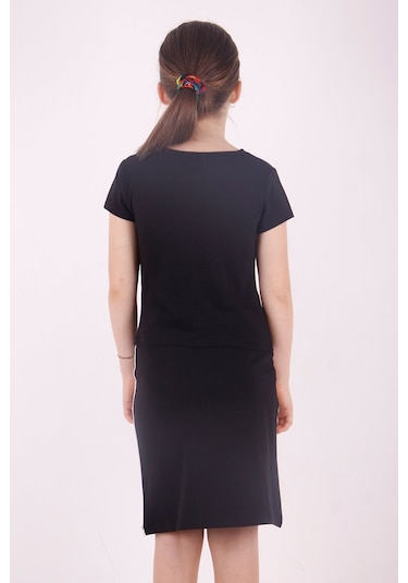 Toontoy Kız Çocuk Yıldız Baskılı Etekli Takım Siyah