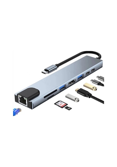 Technow 8 İn1 4k Ultra Hd Type C Usb 3.0 Hub Hdmı Rj45 Sdtf Adaptör Çoklayıcı