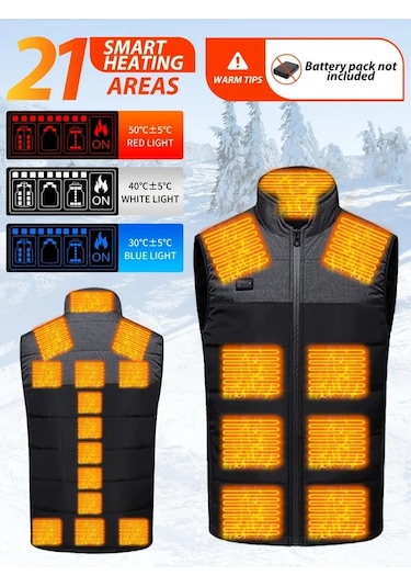 Willowhaven Gri Asya S 21 Bölge Isıtmalı Yelek, 4 Anaşlı 3 Hızlı V Yaka Isıtıcı Giysi