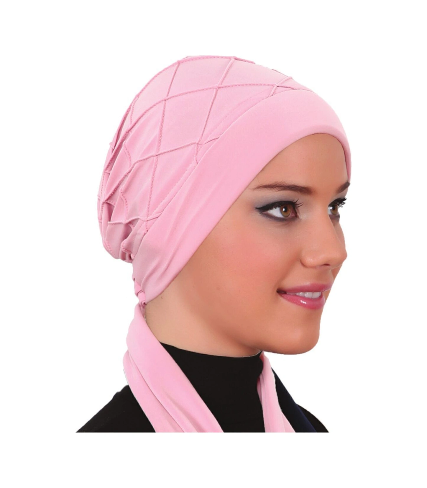 Nervürlü Bağlama Pudra Hazır Türban Tesettür Bone Pudra