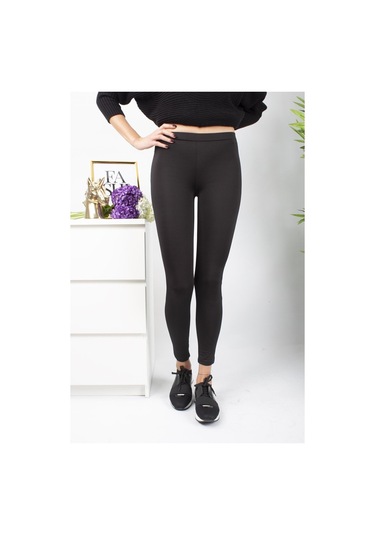 Kadın Şardonlu Dalgıç Kumaş Normal Bel Siyah Tayt SiYAH