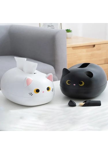 Beyaz-kawaii Kedi Doku Kutusu Oturma Odası Peçete Saklama Kutusu Mutfak Kağıdı Konteyner Masaüstü Tuvalet Kağıdı Tutucu Banyo Yurdu İçin